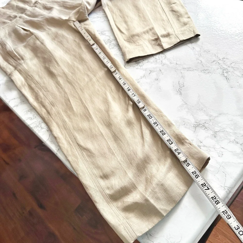 Banana Republic Gold Shimmer Tan Linen Sleeveless Tie Waist Jumpsuit Size Small